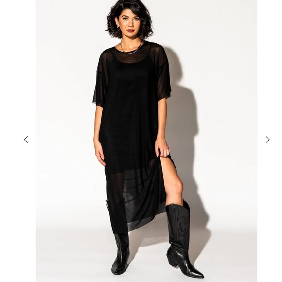 Karma Oversized Mesh Dress + Slip in Black 2XL - Picture 2 of 4